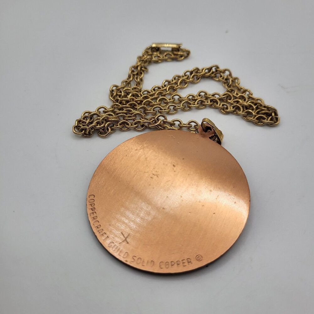 Vintage Coppercraft Guild Solid Copper Modernist Virgo Zodiac Horoscope Pendant - Picture 2 of 4